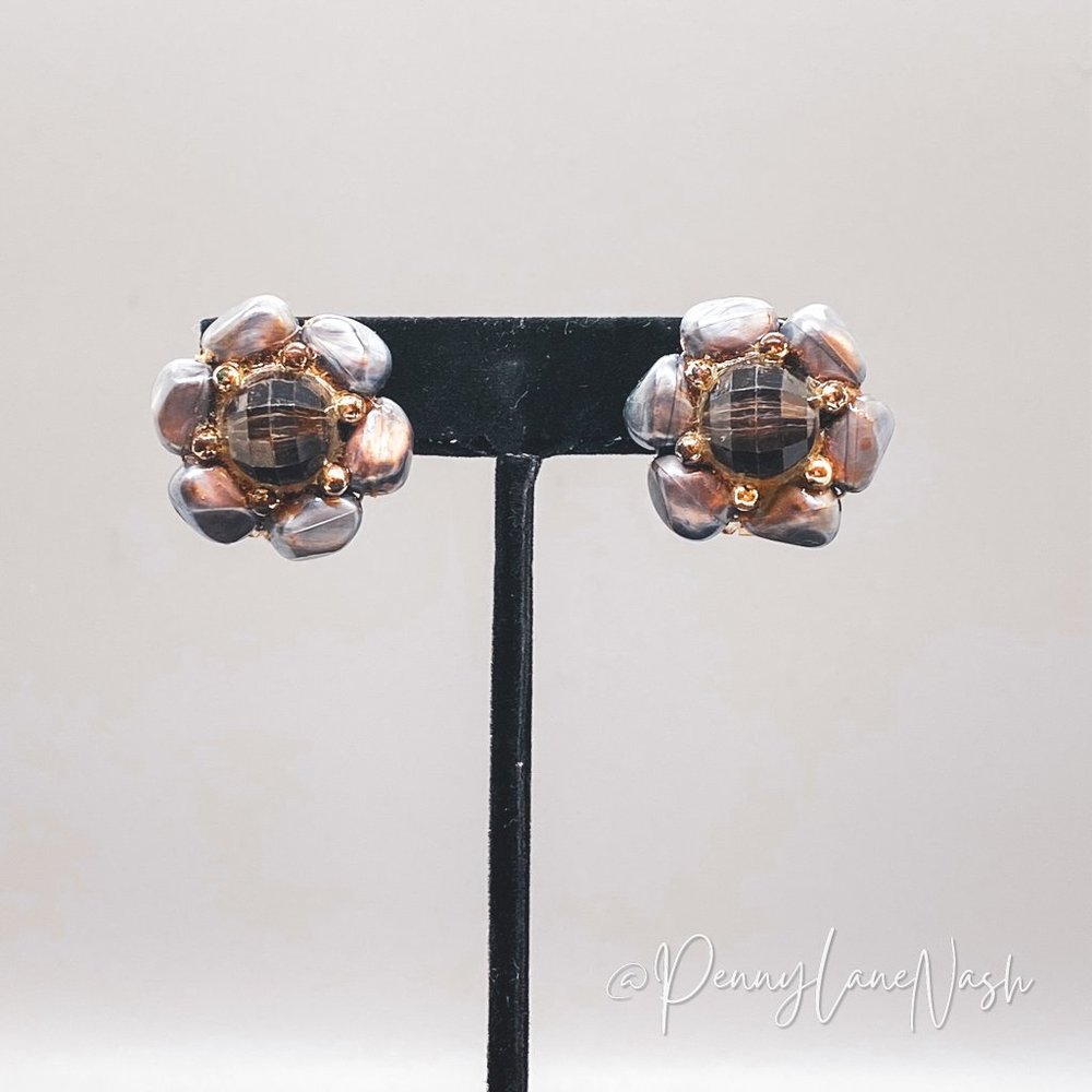 Vintage Silver Bead Flower Cluster Stud Earrings - Picture 1 of 7